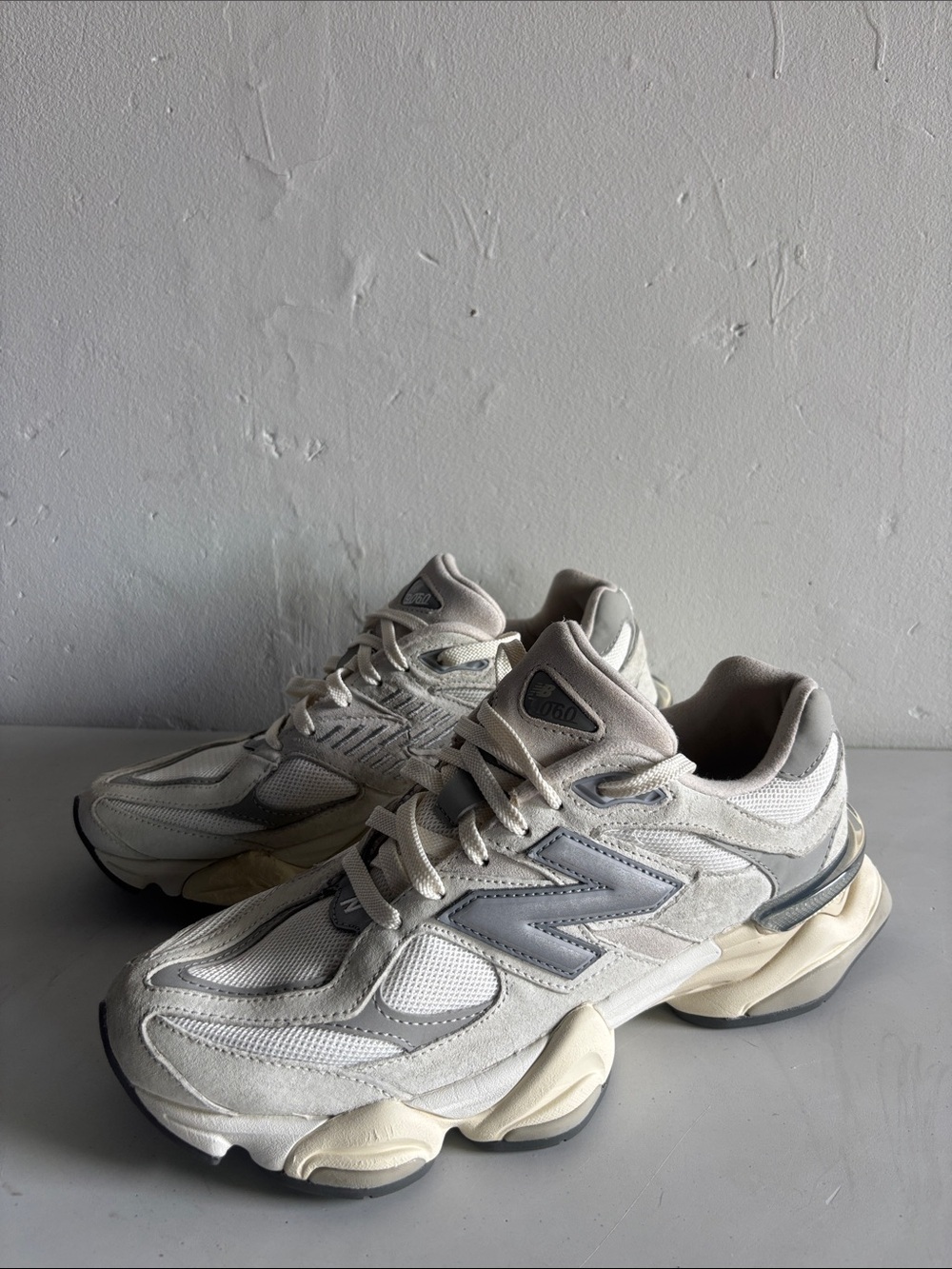 New Balance 9060 low top Neutral Gray & Cream Retro Runner Sneakers - Picture 2 of 7